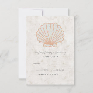 Orange Rustic Seashell Wedding RSVP Card Karte