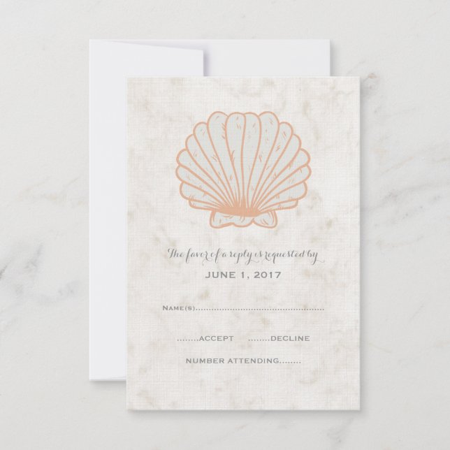 Orange Rustic Seashell Wedding RSVP Card Karte (Vorderseite)
