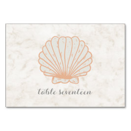 Orange Rustic Seashell Wedding Table Tischnummer