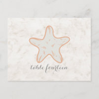 Orange Rustic Starfish Tischnummer Postkarte