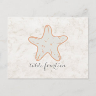 Orange Rustic Starfish Tischnummer Postkarte