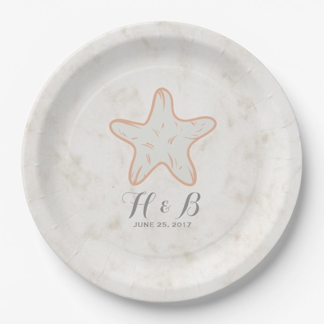 Orange Rustic Starfish Wedding Pappteller (Vorderseite)