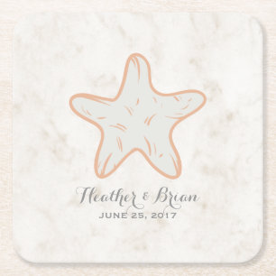 Orange Rustic Starfish Wedding Rechteckiger Pappuntersetzer