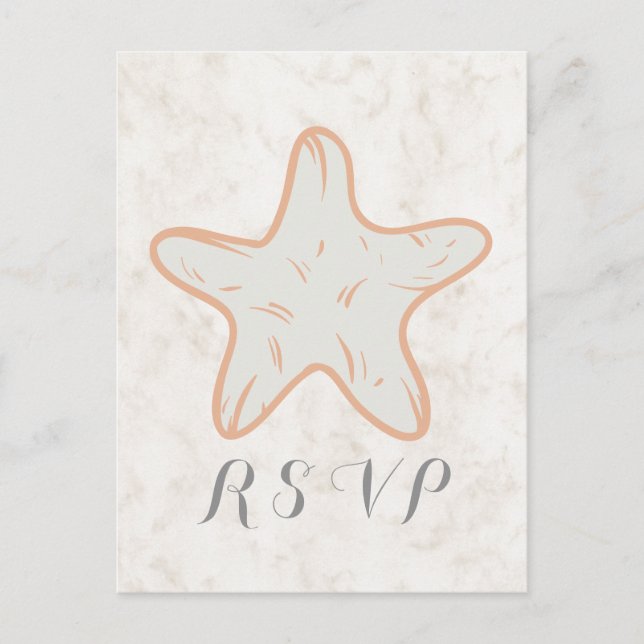 Orange Rustic Starfish Wedding RSVP Postcard Einladungspostkarte (Vorderseite)