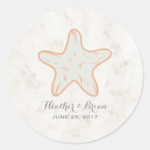 Orange Rustic Starfish Wedding Runder Aufkleber