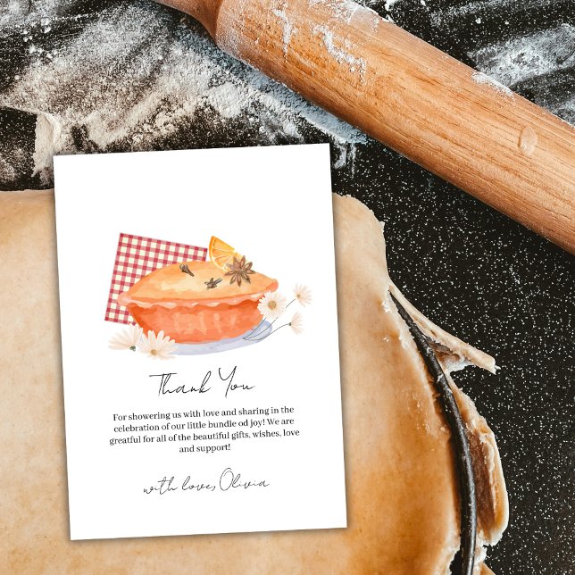 Orange Rustikale Süsse Pie Blume Fall Baby Dusche Dankeskarte (Orange Rustic Cutie Pie Flower Fall Baby Shower Thank You Card)