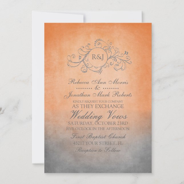 Orange rustique et Faire-part de mariage de Bohême (Devant)