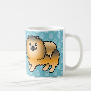Orange Sable Happy Pomeranian Hunde auf Blau Kaffeetasse