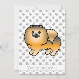 Orange Sable Spitz Cartoon Dog Geburtstagsparty Einladung