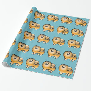 Orange Sable Spitz Dog Muster auf blau Geschenkpapier