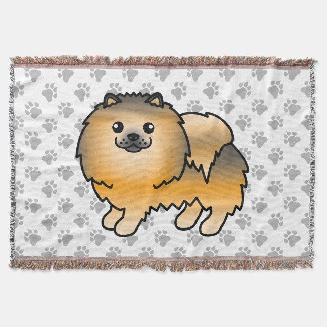 Orange Sable Spitz Niedlich Cartoon Dog & Paws Decke (Vorderseite)