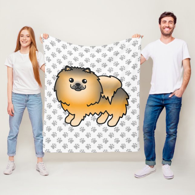 Orange Sable Spitz Niedlich Cartoon Dog & Paws Fleecedecke (Beispiel)