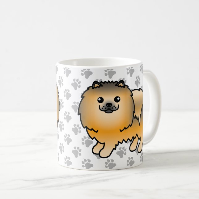 Orange Sable Spitz Niedlich Cartoon Dog & Paws Kaffeetasse (VorderseiteRechts)