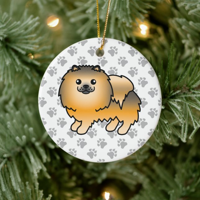 Orange Sable Spitz Niedlich Cartoon Dog & Paws Keramik Ornament (Baum)