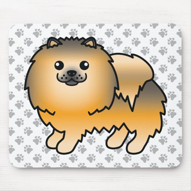 Orange Sable Spitz Niedlich Cartoon Dog & Paws Mousepad (Vorne)