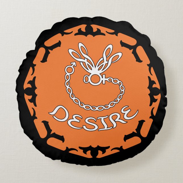 Orange Sacral Chakra "Desire" Dragonfly Rundes Kissen (Vorderseite)