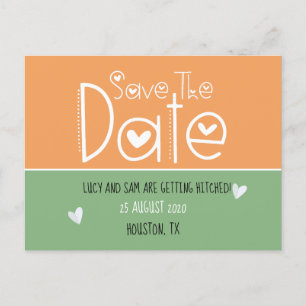Orange Sage Green Moderne Typografie Save the Date Ankündigungspostkarte