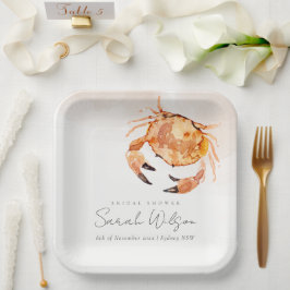 Orange Sand Coastal Crab Nautisches Brautparty Pappteller