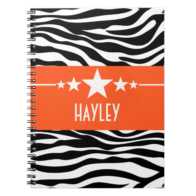 Orange Sassy Star Zebra Carnet (Devant)