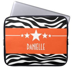 Orange Sassy Star Zebra Laptop Sleeve
