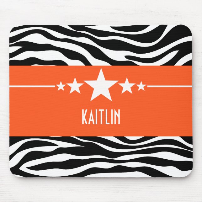 Orange Sassy Star Zebra Mousepad (Vorne)