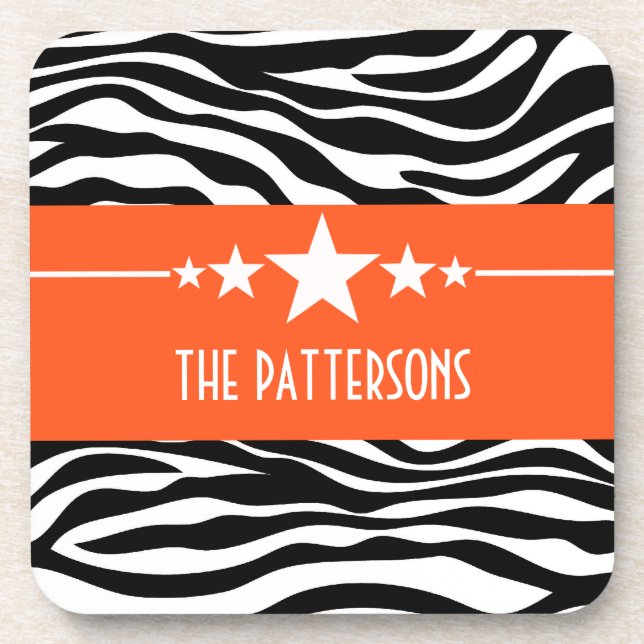 Orange Sassy Star Zebra Untersetzer Set (Vorderseite)