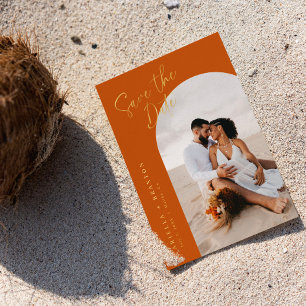 Orange Save the Date Card mit Folie Folieneinladung