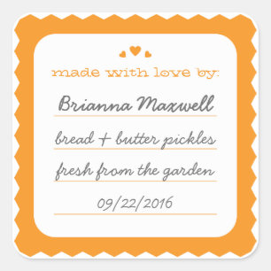 Orange Scallop Hearts Jar Label Square Sticker