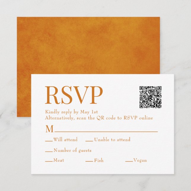 Orange Scan Qr Code Auswahl für die Mahlzeiten Hoc RSVP Karte (Vorne/Hinten)