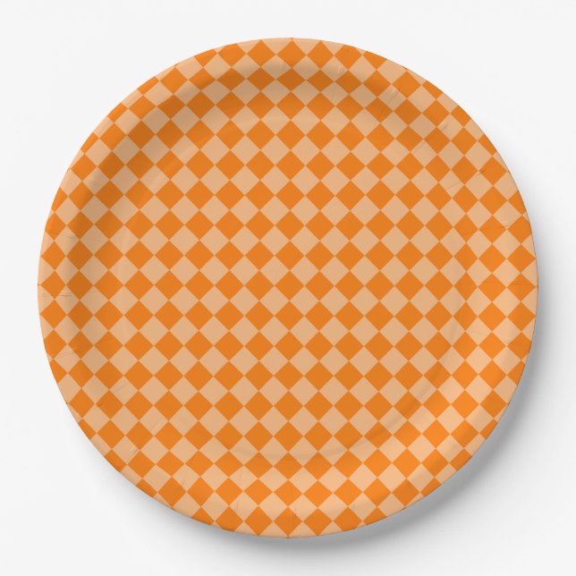 Orange Schachbrett Diamond Pattern Pappteller (Vorderseite)