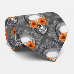 Orange Schädel und Sonnenblumen Serie Design 9 Krawatte