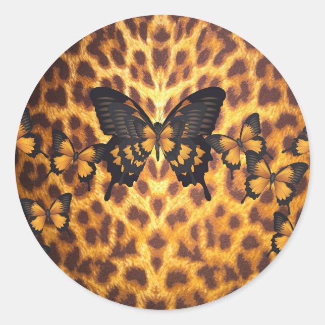ORANGE-SCHALTFLÄCHEN AUF DEM LEOPARD-DRUCK RUNDER AUFKLEBER (Vorderseite)