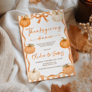 Orange Schleifenband-Kürbis-Thanksgiving-Einladung Einladung