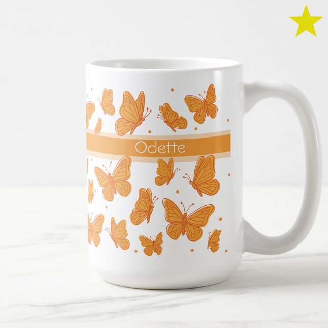 Orange Schmetterlinge & Punkte Benutzername Monogr Kaffeetasse (Von Creator hochgeladen)