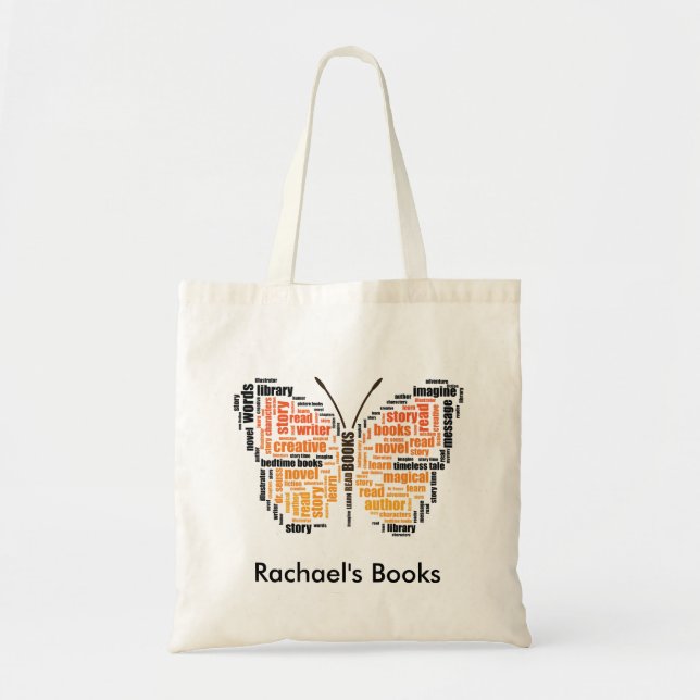 Orange Schmetterlings-Wort-Kunst-Bibliothek Tragetasche (Vorne)