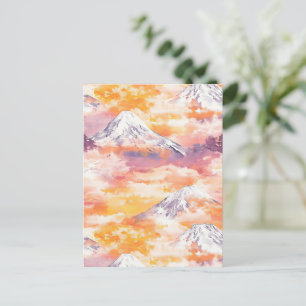 Orange Schneegipfel Sonnenuntergang Aquarell Natur Postkarte
