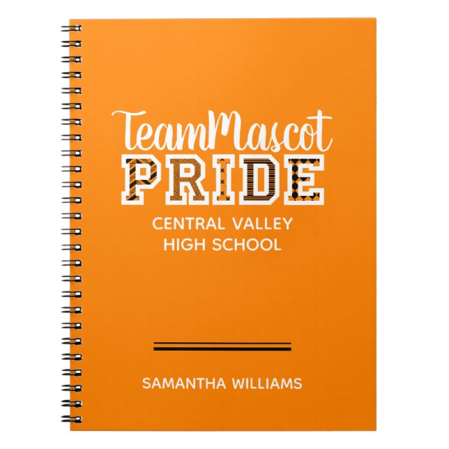 Orange School Pride Mascot Nom Carnet (Devant)