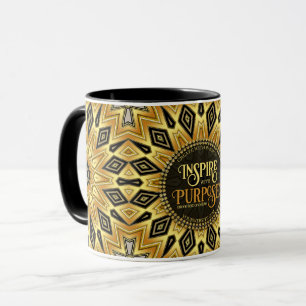 Orange Schwarz Gelb Art Deco Mandala Tasse