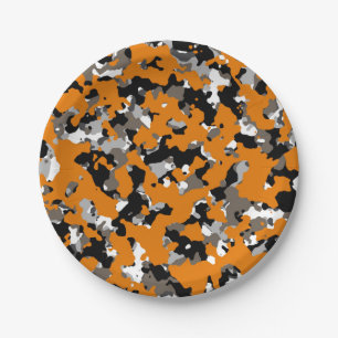 Orange Schwarz Grau Beige Tarn Tarnmuster Party Pappteller