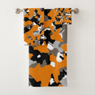 Orange Schwarz Grau Beige Tarnung Camo Druck Badhandtuch Set