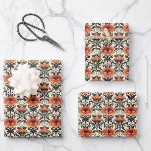 Orange/Schwarz/Grau-Blumenjugend Geschenkpapier Set
