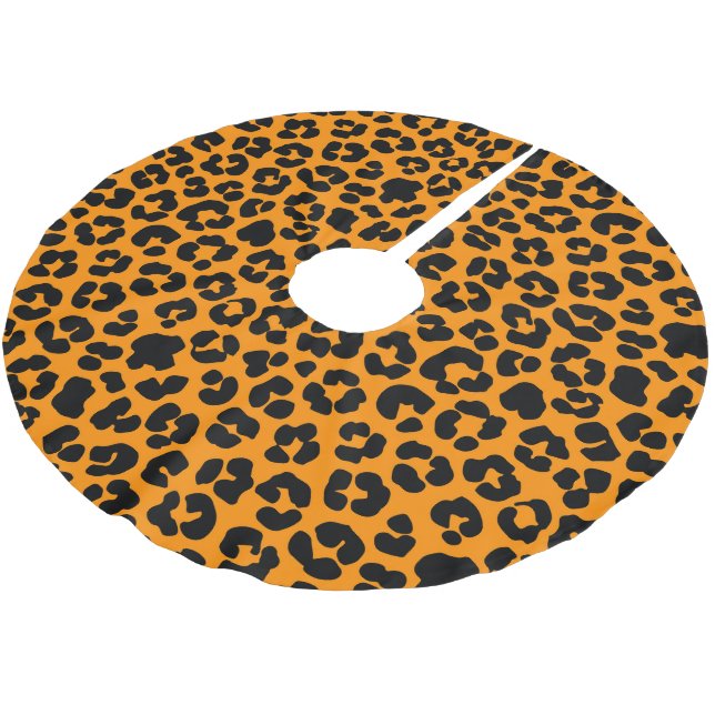 Orange Schwarz Leopard Print Muster Halloween Deko Polyester Weihnachtsbaumdecke (Schrägansicht)