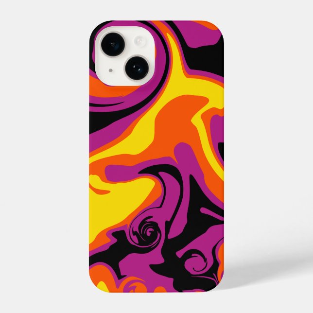Orange, Schwarz, Rosa und Gelb iPhone 14 Hülle (Rückseite)