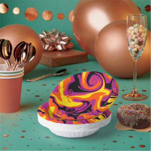 Orange, Schwarz, Rosa und Gelb Pappteller