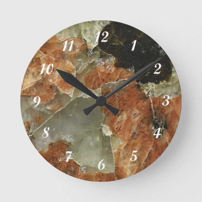 Orange, Schwarz und Clear Quarz Runde Wanduhr (Vorderseite)