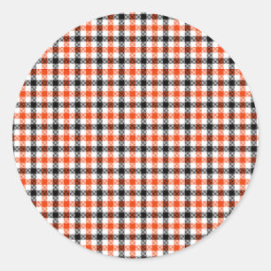 Orange Schwarz und Weiß Gingham Karo Runder Aufkleber