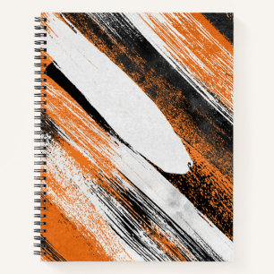 Orange, Schwarz und Weiß Pinselstriche Notizbuch