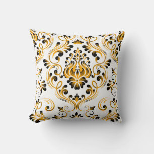 Orange Schwarz-weiß Damask Blumenmuster Elegante Kissen
