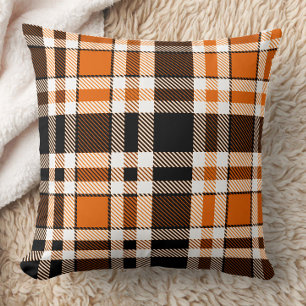 Orange Schwarz-weiß Flannel Tartan Muster Design Kissen