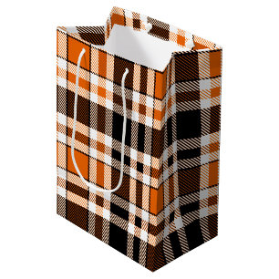 Orange Schwarz-weiß Flannel Tartan Muster Design Mittlere Geschenktüte